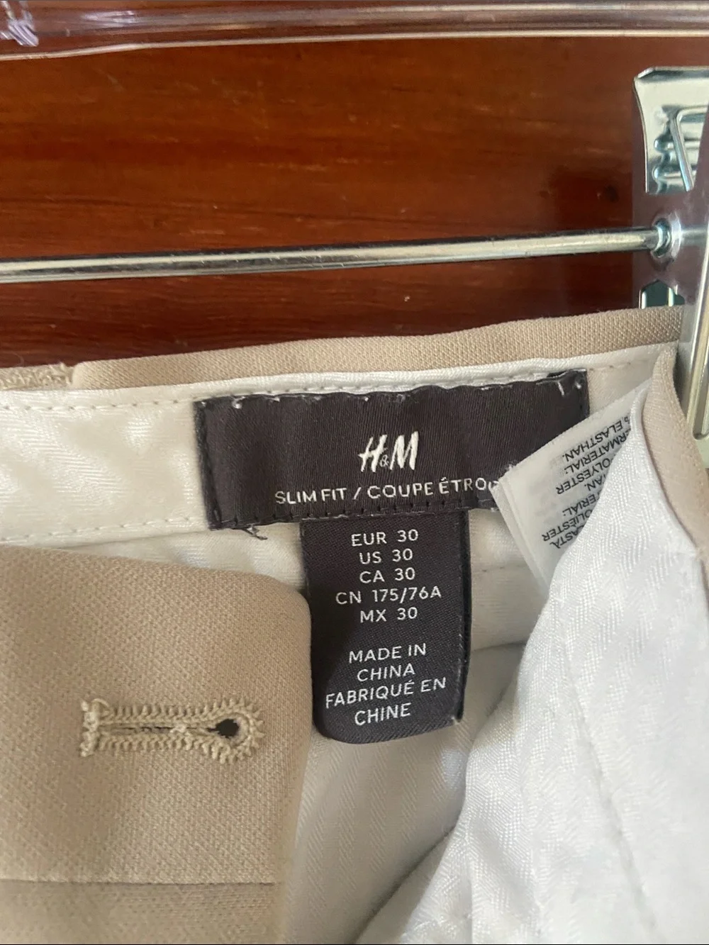 H&M Men's Chino Pants in Light Beige 30x30 Slim Fit Cream Trousers Cuffed Slacks